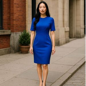 NWT Calvin Klein Women's 8 Blue Elbow Sleeve Sheath Dress